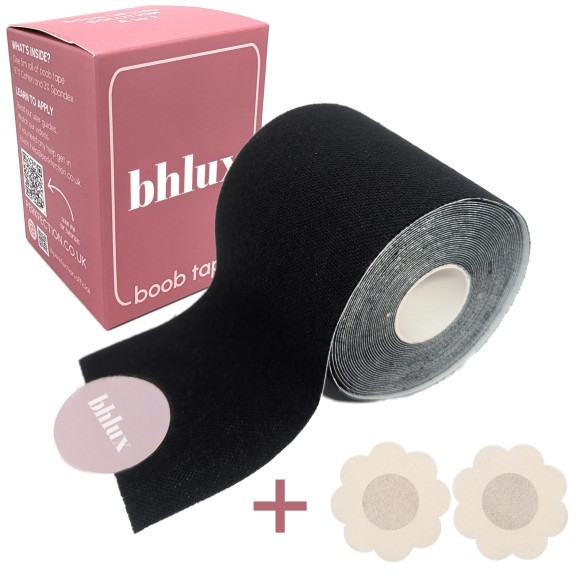 Boob Tape Set - Farbton Schwarz (Brustlift Tape, Starker Halt für Körbchengrößen A-J)