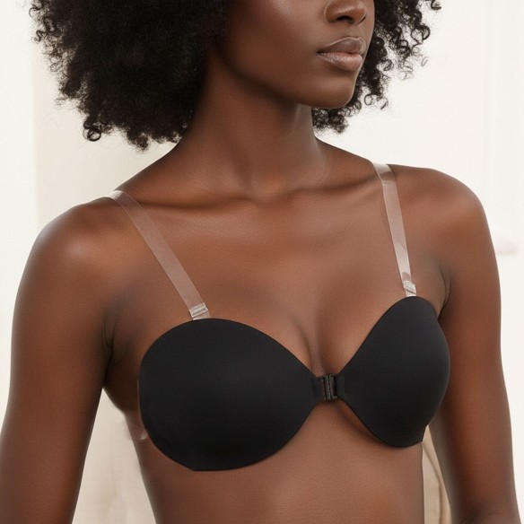 Bianca – Luxus Klebe-BH in Schwarz mit abnehmbaren transparenten Träge