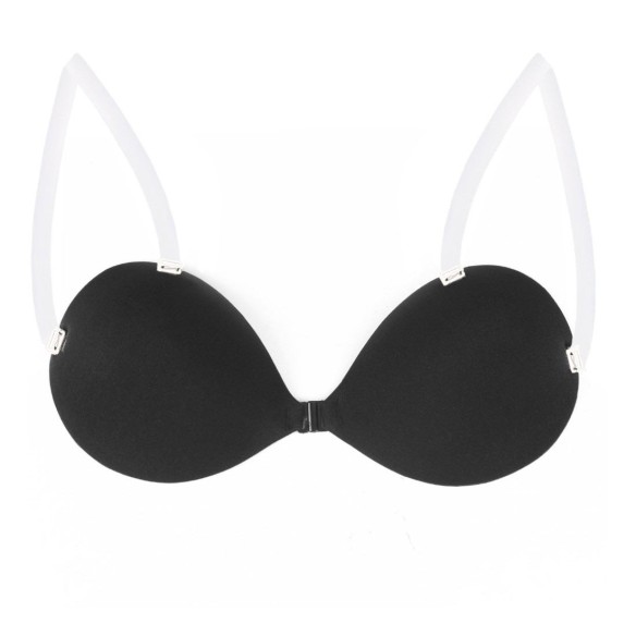 Bianca – Luxus Klebe-BH in Schwarz mit abnehmbaren transparenten Träge