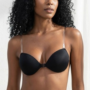 Bianca – Luxus Klebe-BH in Schwarz mit abnehmbaren transparenten Träge 2